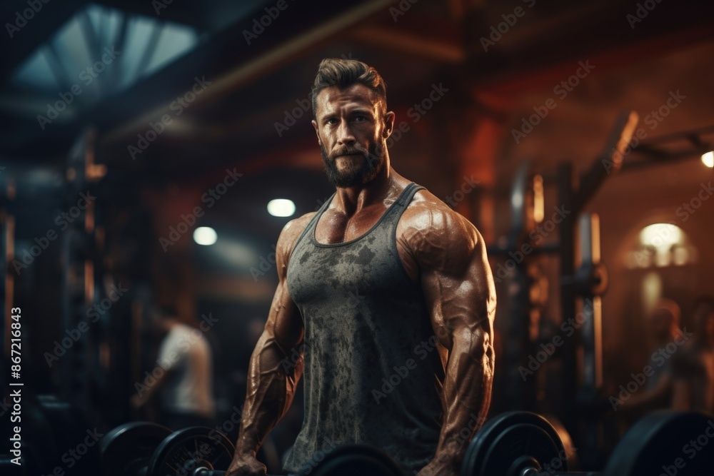 Bearded man posing in gym