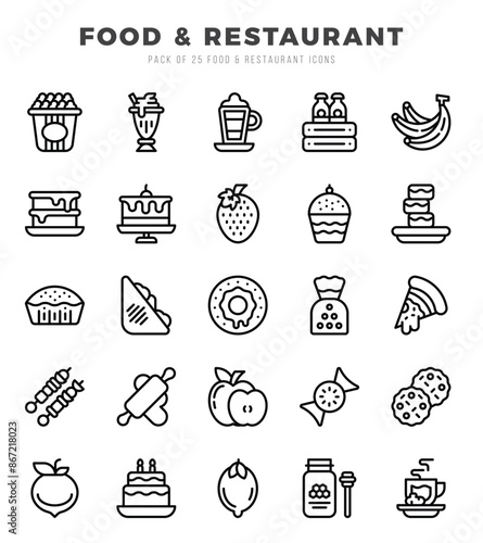 Food and Restaurant Icon Pack 25 Vector Symbols for Web Design.