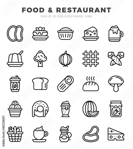 Set of Lineal Food and Restaurant Icons. Lineal art icon. Vector illustration