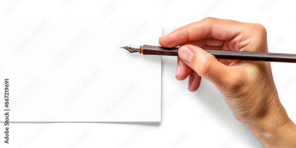 Hand writing with fountain pen on blank paper Hand writing with fountain pen on blank paper