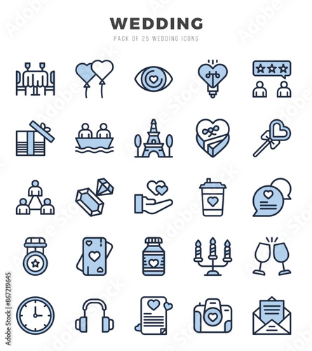 Wedding icons set. Collection of simple Two Color web icons.