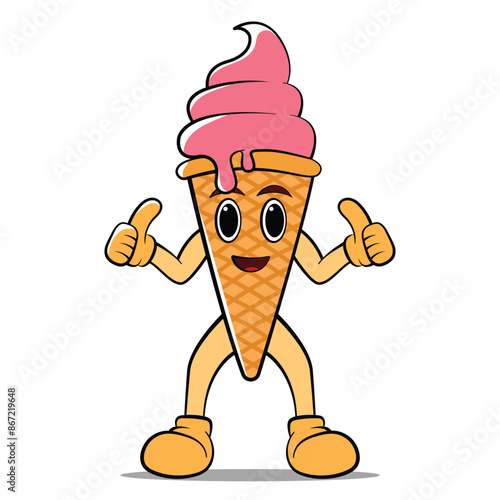 cute ice cream cone character mascot icon, editable vector hand drawn