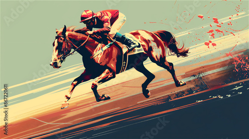 競馬場の馬と騎手