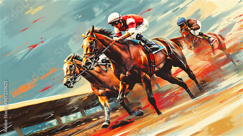 競馬場の馬と騎手