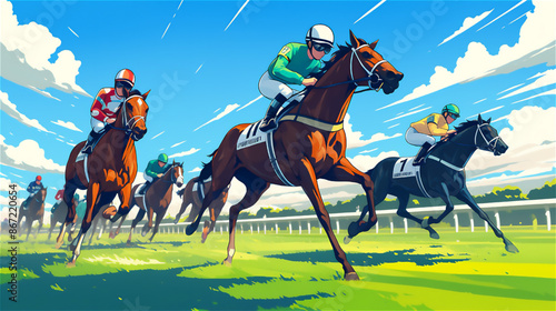 競馬場の馬と騎手