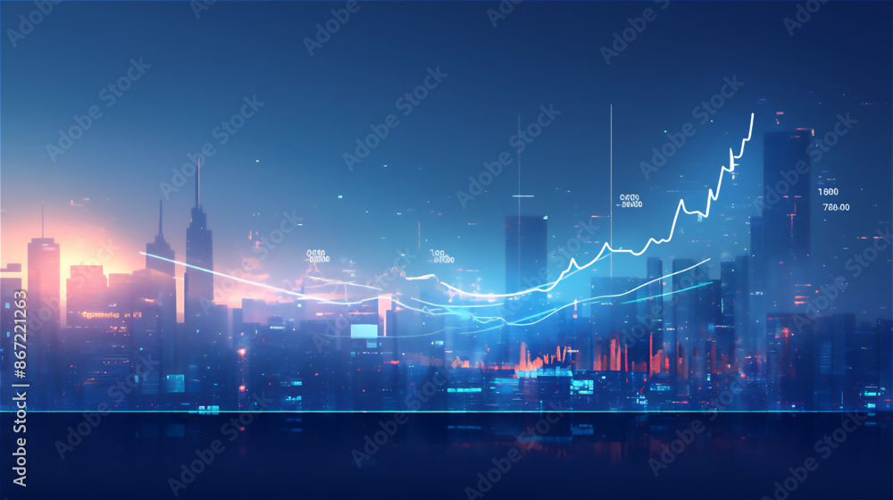 Naklejka premium 株価チャートと都市の背景