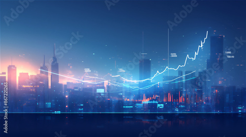 株価チャートと都市の背景