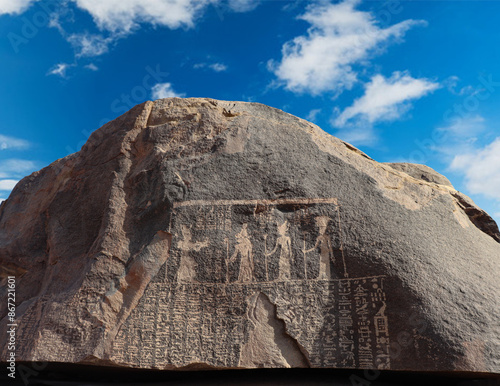 The Famine Stela (inscriptions written in Egyptian hieroglyphs located on Sehel Island in Aswan, Egypt) photo