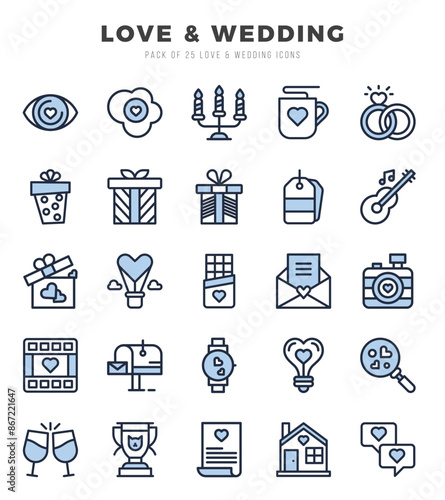 Love & Wedding Icons bundle. Two Color style Icons. Vector illustration.
