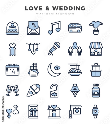 Love & Wedding Icons Pack. Two Color icons set. Two Color icon collection set.