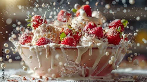 Delicious Strawberry Dessert Explosion - Generative AI photo