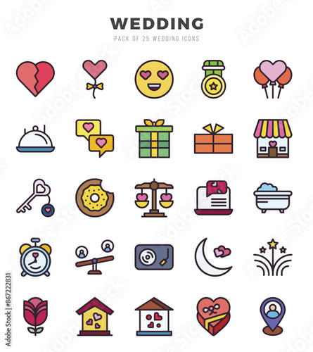 Wedding Icons Pack. Lineal Color icons set. Lineal Color icon collection set.