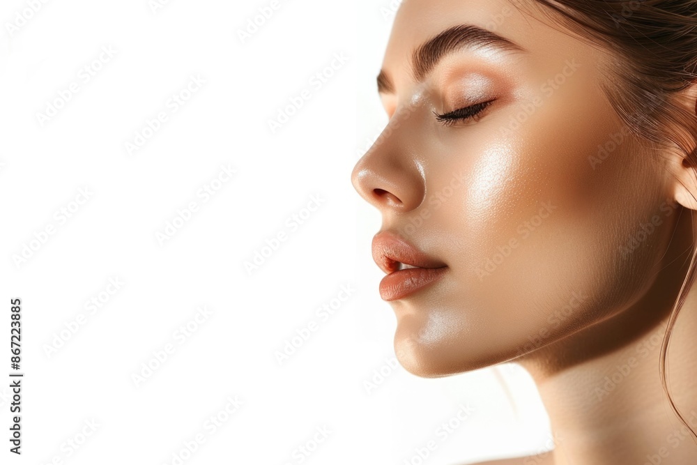 Womans profile with shimmery makeup Womans profile with shimmery makeup