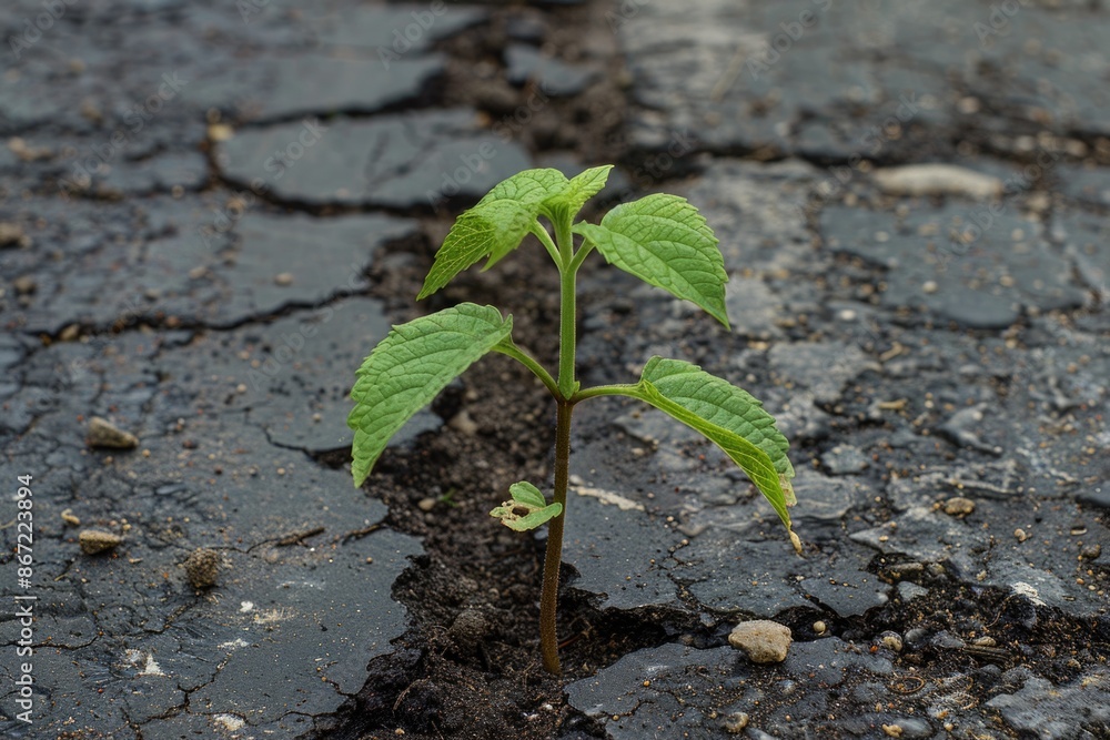 Green plant growing in cracked black soil Green plant growing in cracked black soil
