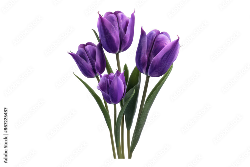 Realistic violet tulips with petals isolated on transparent background Realistic violet tulips with petals isolated on transparent background