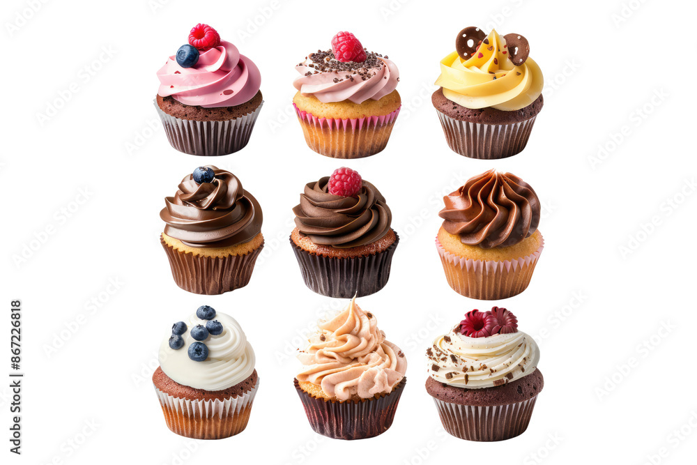Set of cute delicious cupcake isolated on transparent background Set of cute delicious cupcake isolated on transparent background