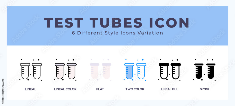 Test tubes icon set with different styles. Design elements for logo. Vector illustration. Test tubes icon set with different styles. Design elements for logo. Vector illustration.