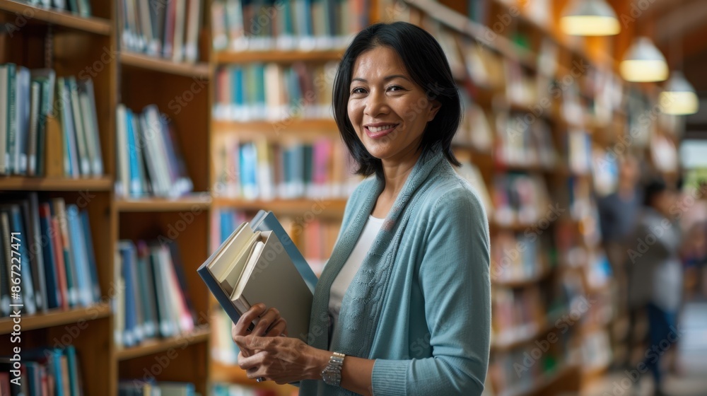The woman with library books The woman with library books