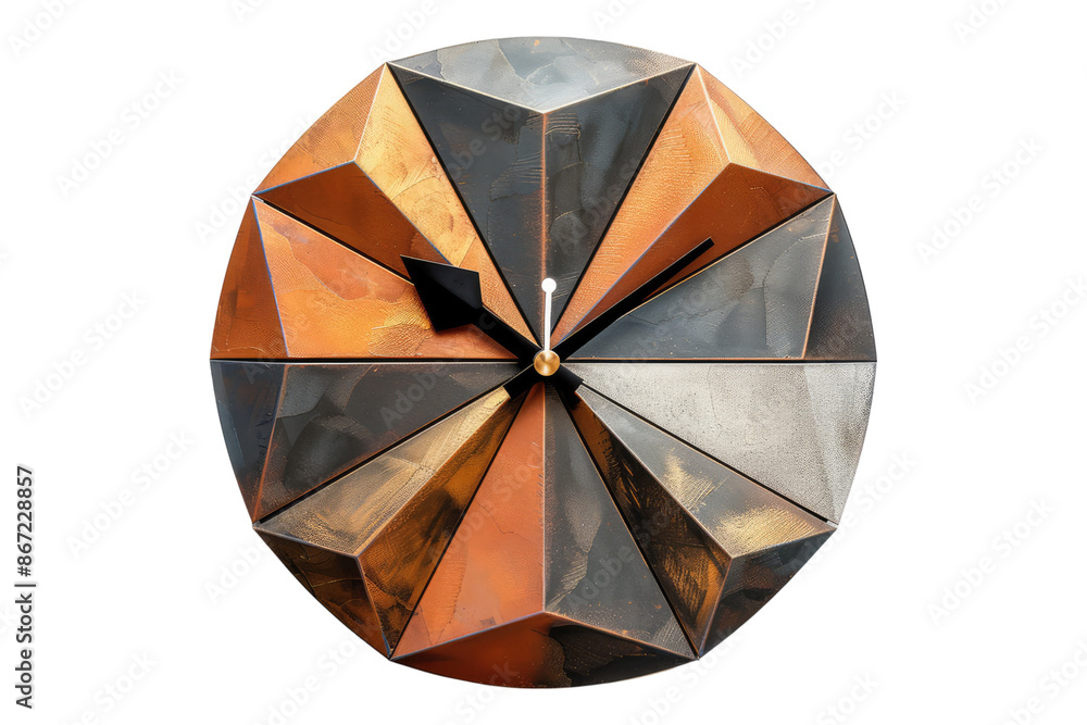 Stylish geometric wall clock isolated on transparent background Stylish geometric wall clock isolated on transparent background