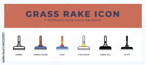 Grass rake set of simple icons great for web. app. presentation and more.