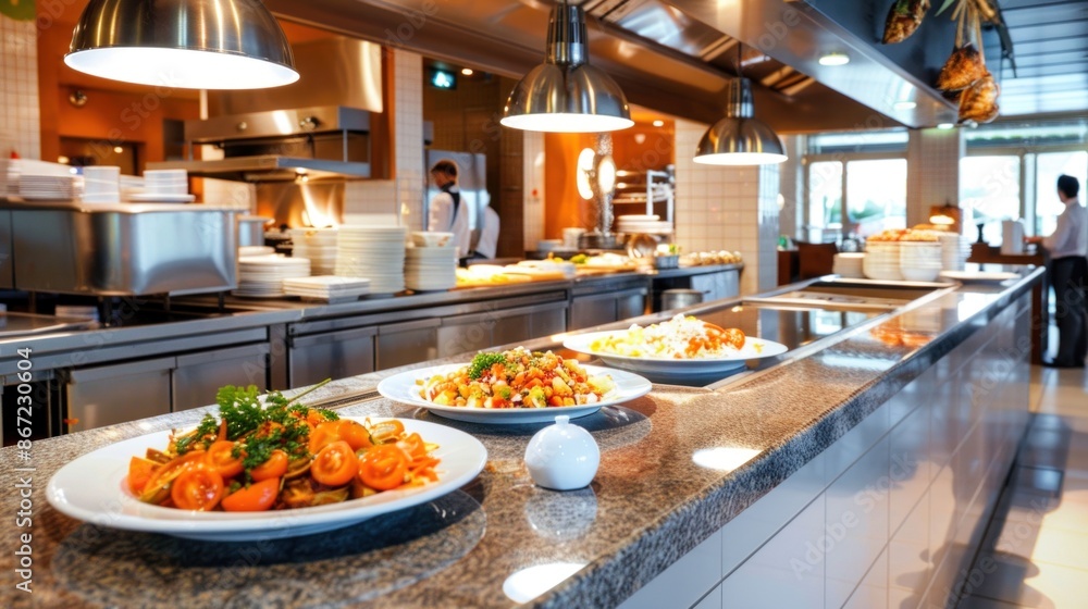 Fresh Salad Bar Selection in Self Service Dining Room Fresh Salad Bar Selection in Self Service Dining Room