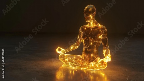 A glowing person meditating.