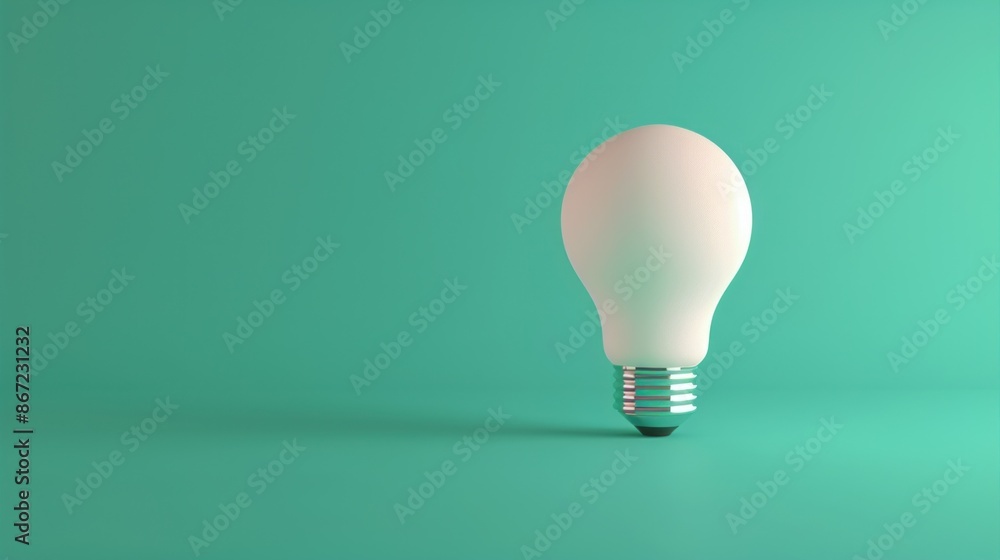 White light bulb on bright green background in pastel colors White light bulb on bright green background in pastel colors
