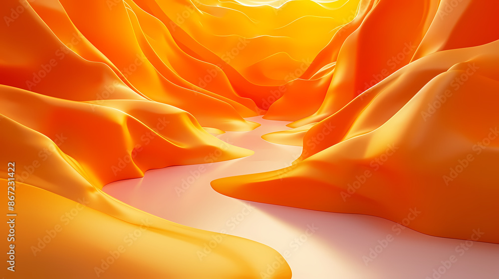 Obraz premium Abstract landscape with smooth, flowing orange curves and a winding central pathway.