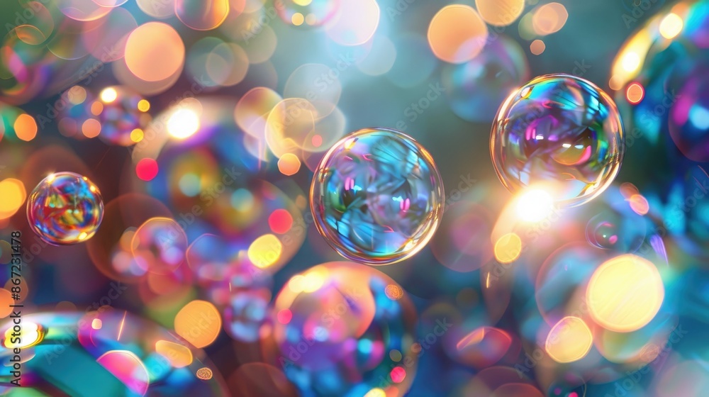 Luminous orbs: Abstract background of soap bubbles with dynamic light reflections, showcasing a spectrum of colors and intricate details Luminous orbs: Abstract background of soap bubbles with dynamic light reflections, showcasing a spectrum of colors and intricate details