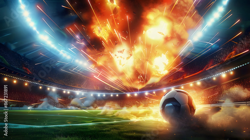 Fußball auf einem Rasen im Stadion der farbig explodiert, dynamische Bewegung photo