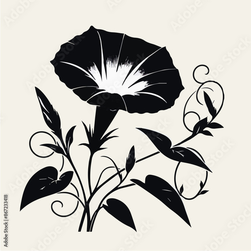 Morning glories sunrise flower silhouette vector illustration. Generative AI