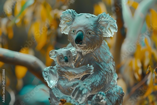 a glass ceramic in the shape of a koala and its beautiful cub