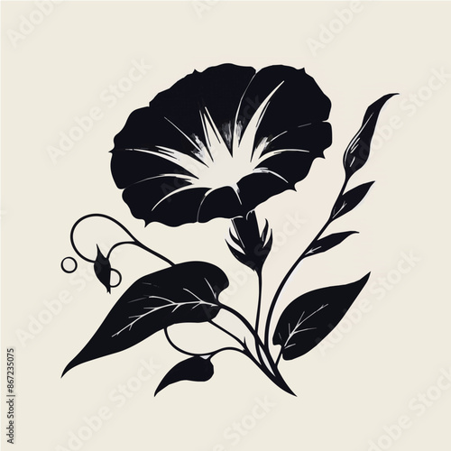 Morning glories sunrise flower silhouette vector illustration. Generative AI