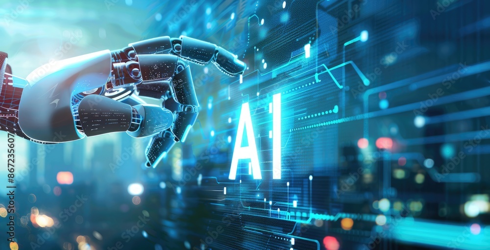 Naklejka premium Artificial Intelligence Concept with Robotic Hand