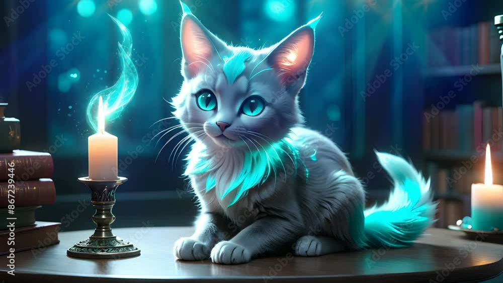 cat and candles on the table with neon lighting. seamless looping time-lapse 4K video background
cat and candles on the table with neon lighting. seamless looping time-lapse 4K video background