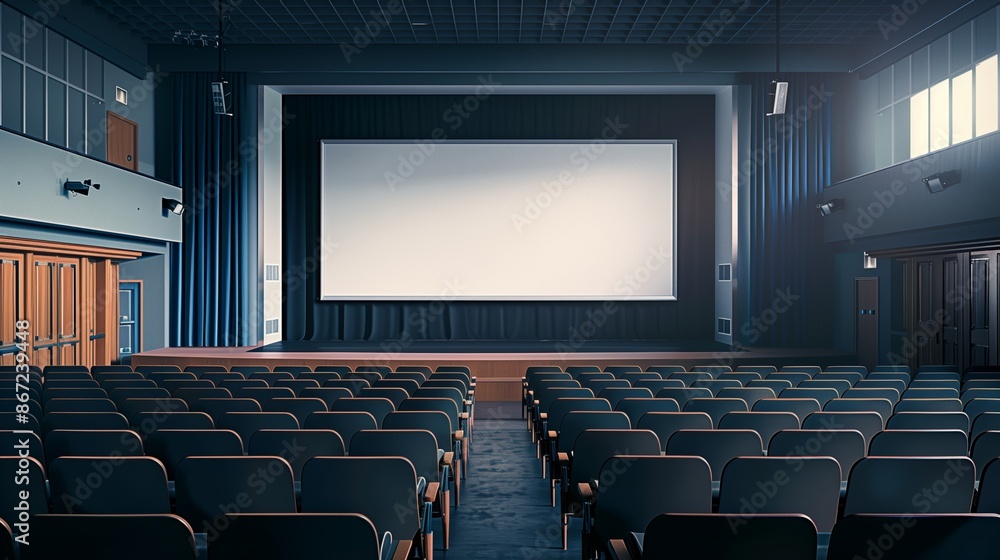 Fototapeta premium Back to School - Empty Poster on School Auditorium Stage, Event Space, Student Performances, Academic Assemblies