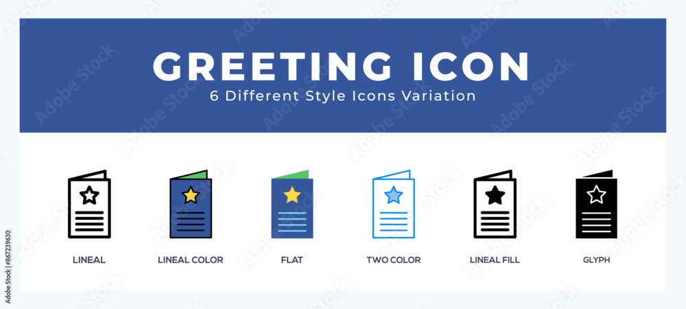 Fototapeta premium Greeting icon set. outline. glyph black. flat color and filled line color
