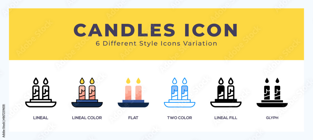 Naklejka premium Candles icon set with different styles. Icons designed in filled. outline. flat. glyph and line colored.
