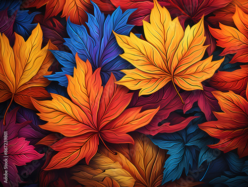 Eyecatching Autumn leaves scattered on bright surface