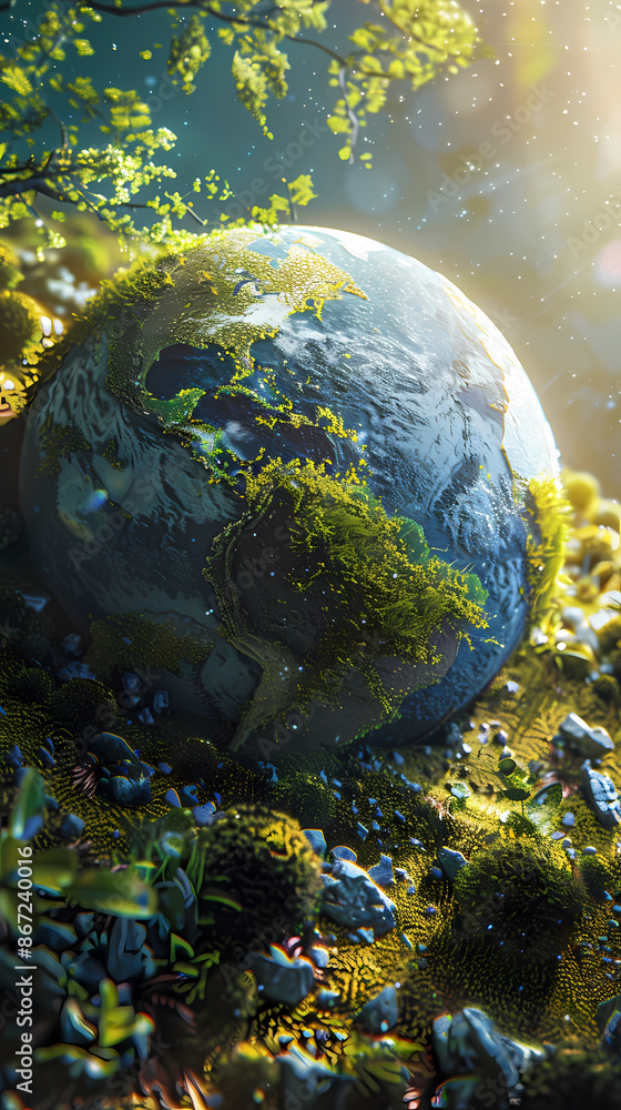 A beautiful globe covered with moss and grass A beautiful globe covered with moss and grass