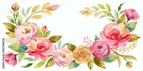 flowers, watercolor, white, Hand-painted watercolor flowers on white background with golden centers