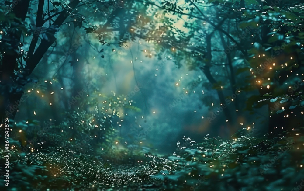 Obraz premium Enchanted Forest Path with Fireflies