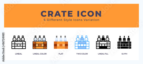 Crate icon set with different styles. Icons designed in filled. outline. flat. glyph and line colored.