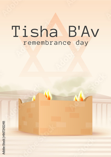 Tisha B'Av Poster Design for Jewish  Holiday. Day of mourning for tragedies across Jewish history