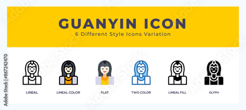 Guanyin vector icon. with different styles vector illustration.