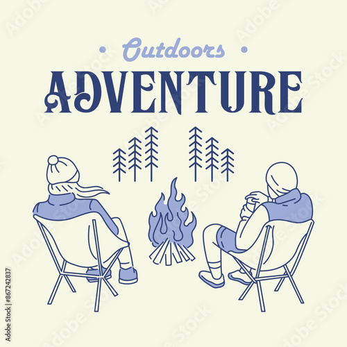 Camper Camping Beside The Campfire Summer Outdoors Adventure