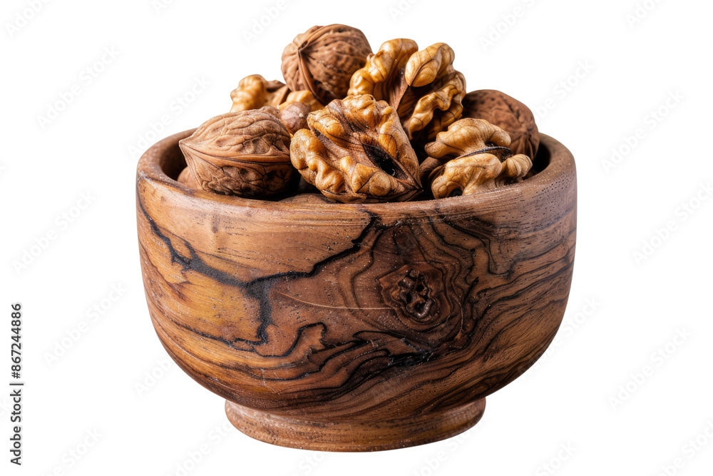 Walnut in wooden bowl isolated on transparent background Walnut in wooden bowl isolated on transparent background