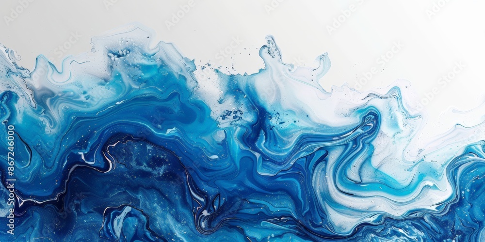 Abstract blue and white fluid art with swirling patterns and intricate details. Abstract blue and white fluid art with swirling patterns and intricate details.