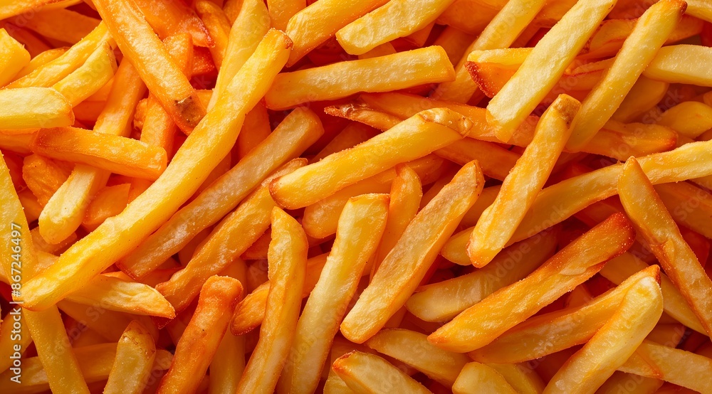 A pile of french fries, top view, closeup, texture background. A pile of french fries, top view, closeup, texture background.