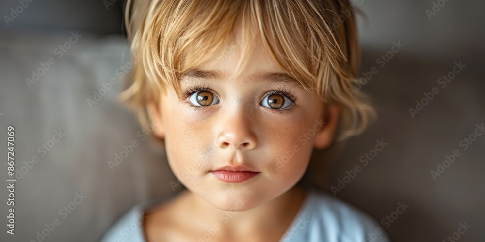 Portrait of a young boy with blonde hair and expressive brown eyes. Portrait of a young boy with blonde hair and expressive brown eyes.